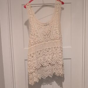 Simple Gray Red Lace Sleeveless Tank Top